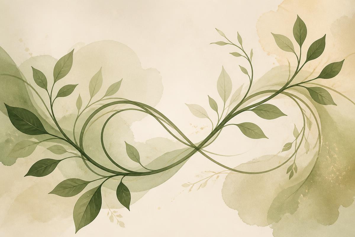 Abstract intertwined sage vines forming a flowing connection shape